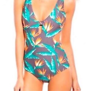 Tori Praver Swimwear Seafoam One Piece Birds of Paradise Tropical Swimsuit med